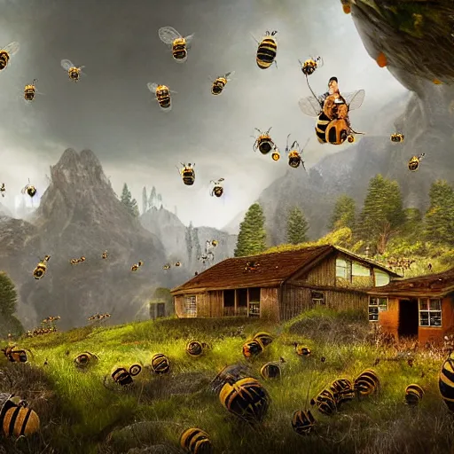 Image similar to a world of bees, storie grubb, 8k, very detailed, matte painting, digital art