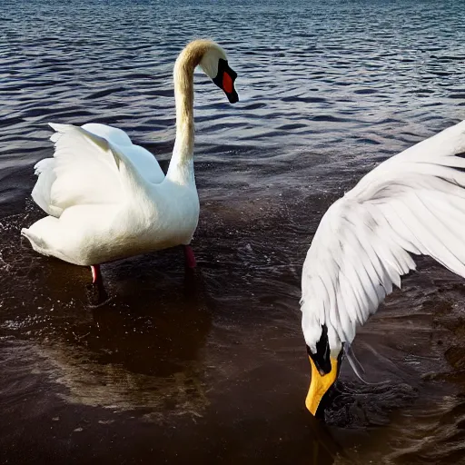 Prompt: a hybrid between a swan and a horse, photography, award winning, wildlife, documentary, national geographic channel, discovery channel, 8 k, high quality