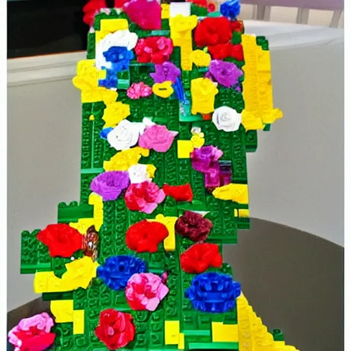 Image similar to a floral arrangement made of legos