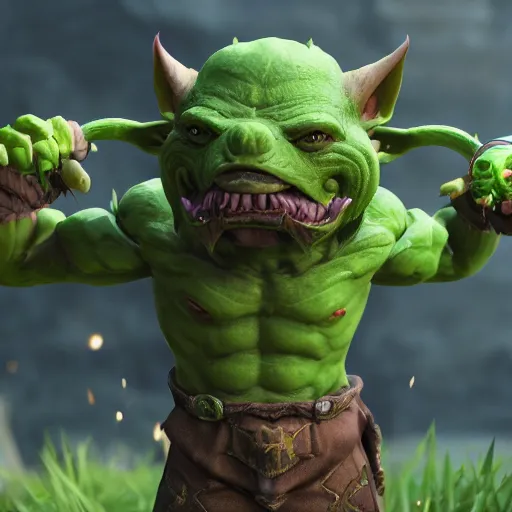 Image similar to goblin, green skin, ffxiv, final fantasy 1 4 screenshot, octane render, 8 k, fantasy