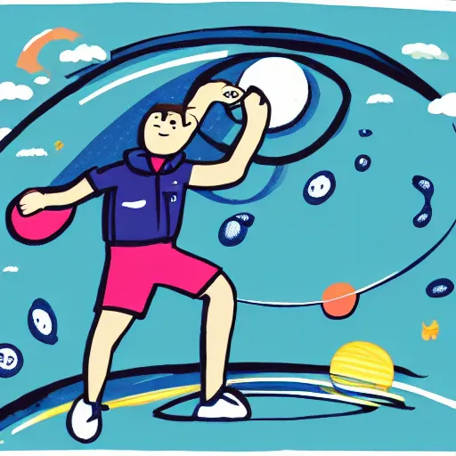 Prompt: illustration of man playing disc golf in space