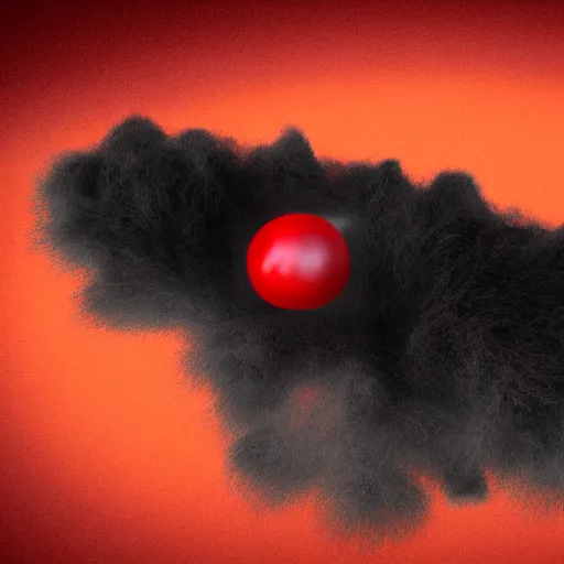 Prompt: a large glob of black fuzz floating in the middle of the screen, with a red outline, matte painting, concept art, 4 k