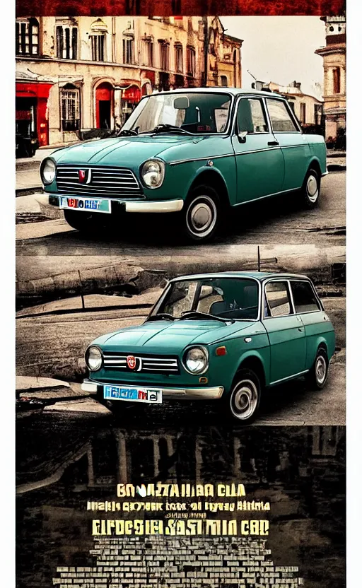 Image similar to vaz 2101 fiat 124 in east European city. Film poster. Epic cinematic