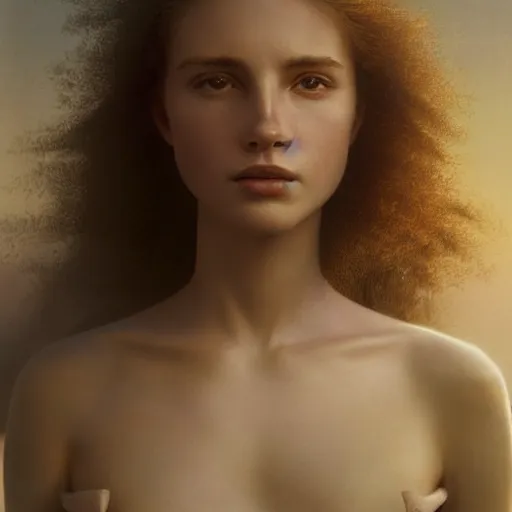 Image similar to photo portrait of a beautiful emotional female in soft light, symmetrical, centered, by edward robert hughes, annie leibovitz and steve mccurry, david lazar, jimmy nelsson, greg rutkowski, breathtaking, 8 k resolution, extremely detailed, beautiful, establishing shot, artistic, hyperrealistic, beautiful face, octane render