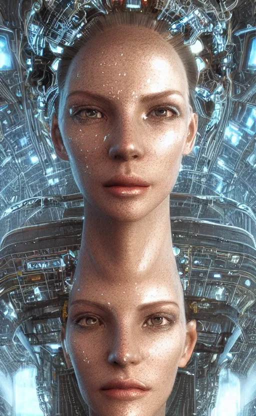 Image similar to Female in office dress, hyperrealistic mixed media, stunning 3d render inspired art by P. Craig Russell and Barry Windsor-Smith + perfect facial symmetry + dim volumetric lighting, 8k octane beautifully detailed render, post-processing, extremely hyperdetailed, intricate futuristic mechanic parts, epic composition, grim yet sparkling atmosphere, cinematic lighting + masterpiece, trending on artstation