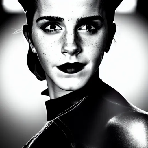 Prompt: A portrait of Emma Watson as Catwoman, studio lighting