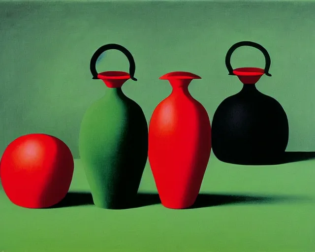 Image similar to a green, red, and black painting by Magritte