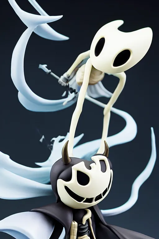 Prompt: still figurine of hollow knight, official store photo, commercial photo, featured on amiami, 8 k, 8 5 mm, f. 1 4, beautiful composition