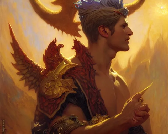 Image similar to attractive male deity, casting demonic magic, summoning handsome lucifer morning star. highly detailed painting by gaston bussiere, craig mullins, j. c. leyendecker 8 k