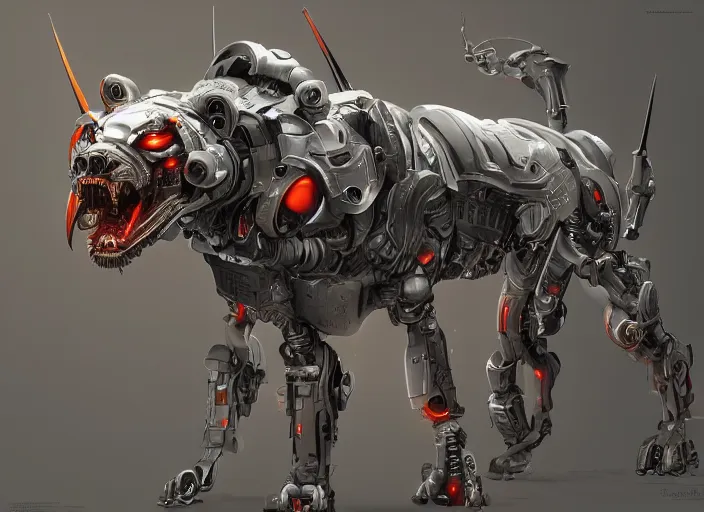 Image similar to high intricate medium shot of a cyborg hellhound, maria panfilova, andrea savchenko, mike kime, ludovic plouffe, qi sheng luo, oliver cook, makoto shinkai, trending on artstation