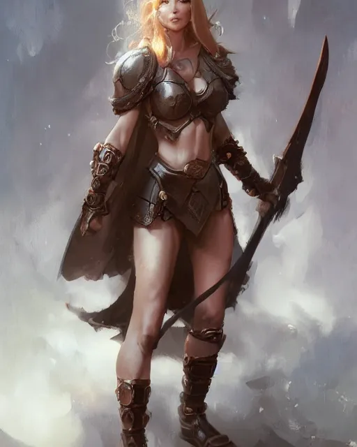 Image similar to full body portrait of a beautiful female warrior by Stanley Artgerm Lau, WLOP, Rossdraws, frank frazetta, Andrei Riabovitchev, Marc Simonetti, tranding on artstation