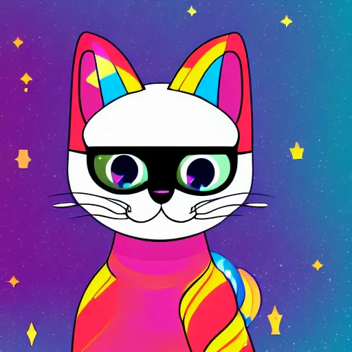 Image similar to a simplified vector based illustration about a very cuteunicorn cat, style of Akira motion movie, space colors, smooth and clean vector curves, no jagged lines, vinyl cut ready
