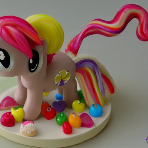 Prompt: a pony made out of candy and sweet and deserts, very detailed, very smooth, very realistic, pov,