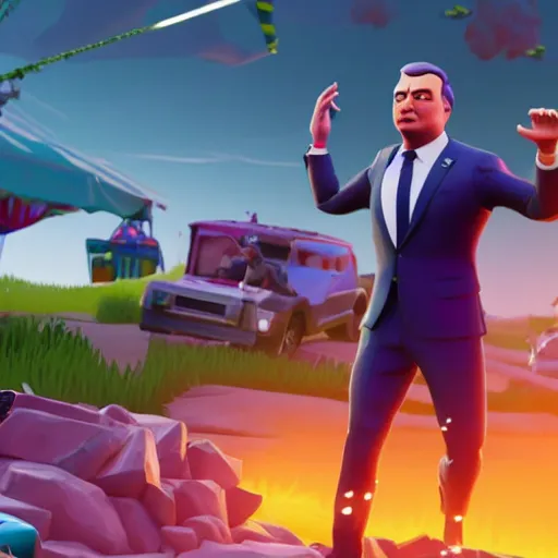 Image similar to Viktor Orban in Fortnite doing the Floss