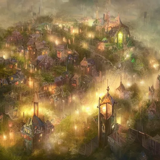 Image similar to a tiny miniscule town living on the thread of a spiders web, fantasy concept art, trending on art station, stunning visuals, creative, cinematic, ultra detailed