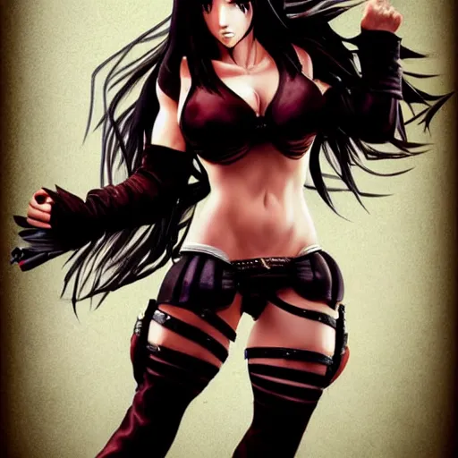 Image similar to fantasy art of tifa lionheart in style of fabio danielato