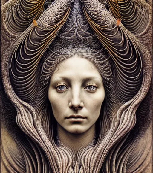 Image similar to detailed realistic beautiful desert goddess face portrait by jean delville, gustave dore, iris van herpen and marco mazzoni, art forms of nature by ernst haeckel, art nouveau, symbolist, visionary, gothic, neo - gothic, pre - raphaelite, fractal lace, intricate alien botanicals, ai biodiversity, surreality, hyperdetailed ultrasharp octane render
