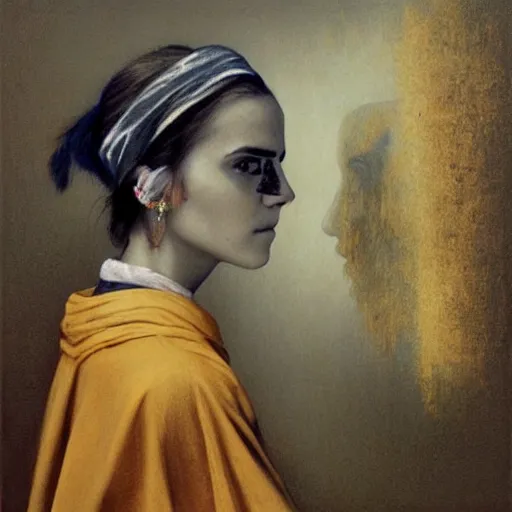 Prompt: emma watson with a Pearl Earring painted by Beksinski