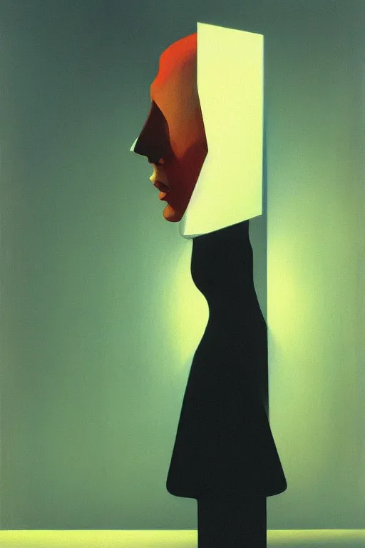 Image similar to woman wearing oculus and digital glitch head edward hopper and james gilleard, zdzislaw beksisnski, higly detailed