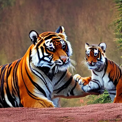 Image similar to a realistic photo of two tigers