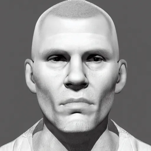 Image similar to A mugshot portrait of a middle aged man who looks like Jerma985 with a buzzcut, and wearing late 1990s menswear in the late 2000s, taken in the late 2000s, grainy, realistic, hyperrealistic, very realistic, highly detailed, very detailed, extremely detailed, detailed, trending on artstation, front facing, front view, headshot and bodyshot, detailed face, very detailed face