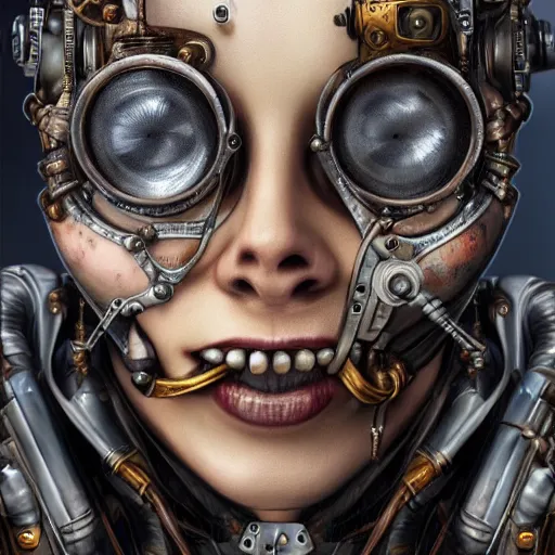 Prompt: portrait painting of evil steampunk cyborg tinkerer, technomagic, ultra realistic, concept art, intricate details, eerie highly detailed