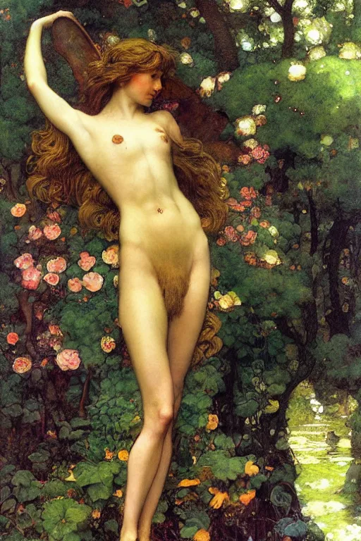 Prompt: a beautiful faerie, golden ratio, detailed, rainbowshift, by maxfield parrish, john william waterhouse, brian froud