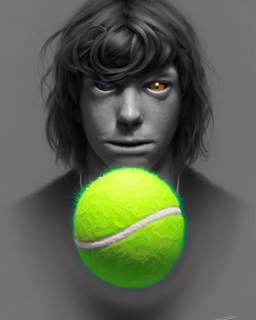 Image similar to highly detailed vfx portrait of a character of a tennis ball monster stephen bliss, chalk, unrealengine, greg rutkowski, loish, rhads, beeple, makoto shinkai and lois van baarle, ilya kuvshinov, rossdraws, tom bagshaw,