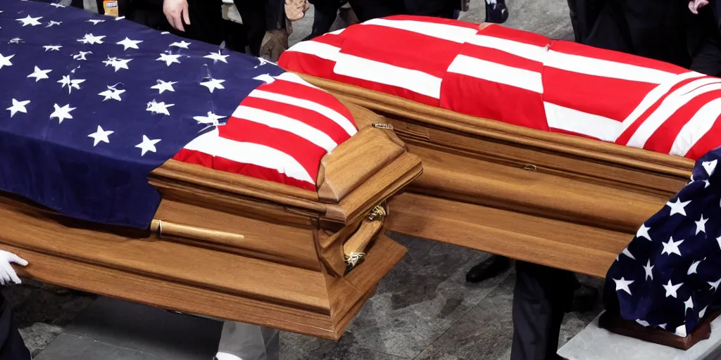 Prompt: a very sad photograph of dead Joe Biden laying in a coffin 8k Resolution