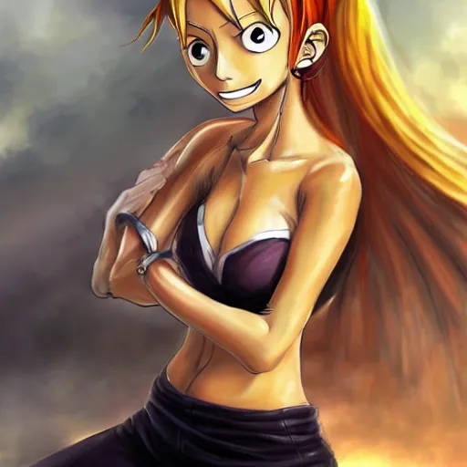 Prompt: nami from one piece in realistic style