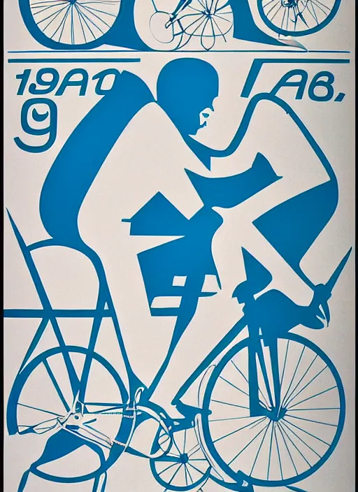 Prompt: cycling poster for 1 9 6 8 olympic games by otl aicher. screen printed. silver, blue, green, black. on white paper.