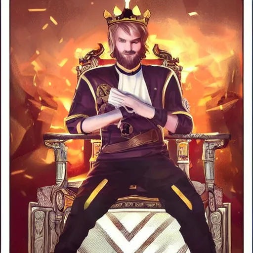 Image similar to pewdiepie as a king on his gamer throne, pewdiepie as the king of youtube, art by stanley lau, artgerm, bosslogic, rossdraws