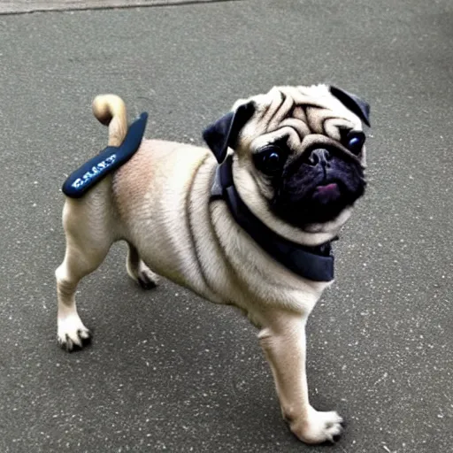 Prompt: a pug with human legs, photo