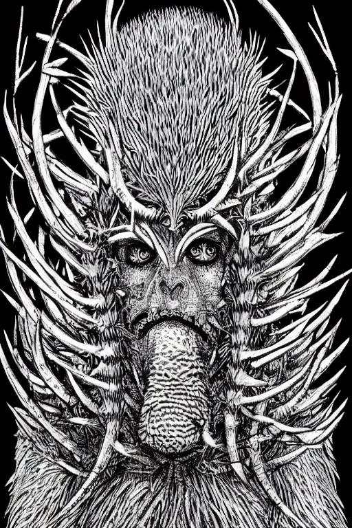 Image similar to thistle monster humanoid figure, symmetrical, highly detailed, digital art, needles, thorns, sharp focus, trending on art station, kentaro miura manga art style