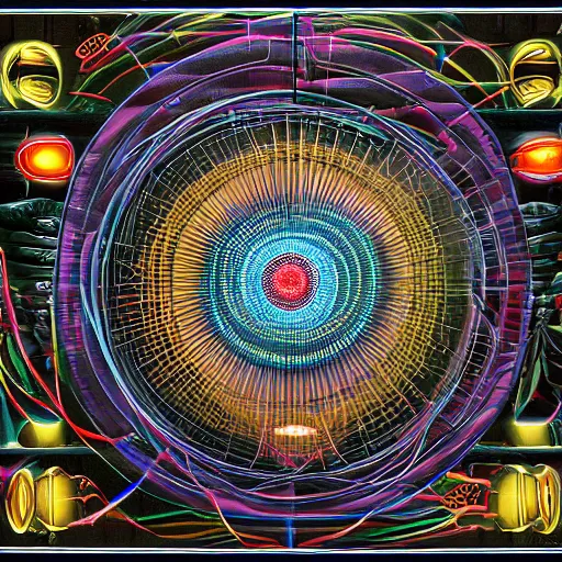 Image similar to mechanics of consciousness by Paul Laffoley. Hyperrealism, trending on artstation, Unreal Engine, cgsociety, deviantart