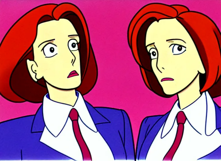 Prompt: an animation cel of dana scully, in the style of netflix animation, toei animation, filmation animation, traditional animation, sharp detail
