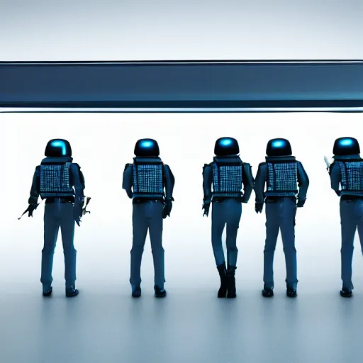 Image similar to a squad of futuristic security boarding a spaceship