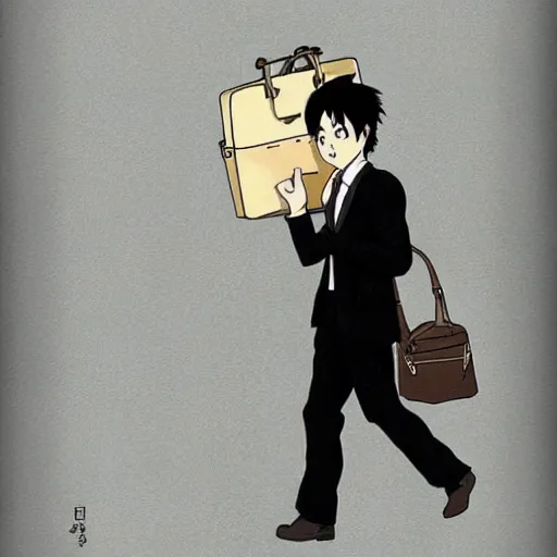 Image similar to barn owl in a black suit wearing an office bag going to the office,drawn by Hayao Miyazaki , highly detailed,anime, anime shot,anime colours, inspired by My Neighbor Totoro 1988,cell shading,volumetric dynamic lighting,anime lighting