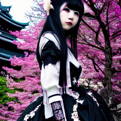 Prompt: Japanese goth girl, beautiful, stunning, high detail, cinematic, harajuku,