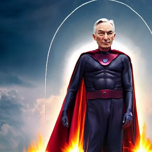 Prompt: robert oppenheimer as magneto, high resolution movie still, photorealistic, 8 k