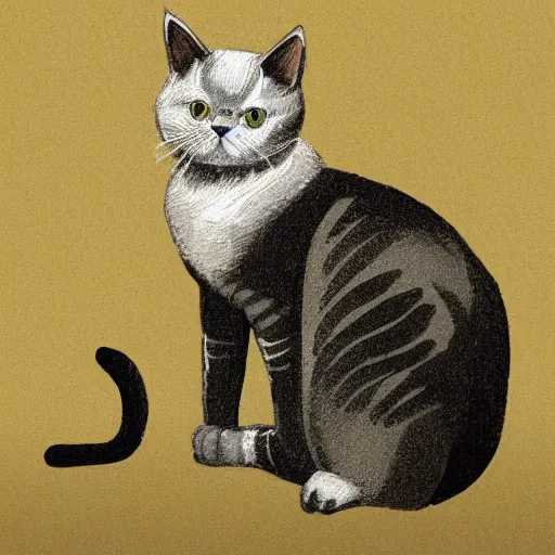 Prompt: David Gentleman illustration of a cute cat