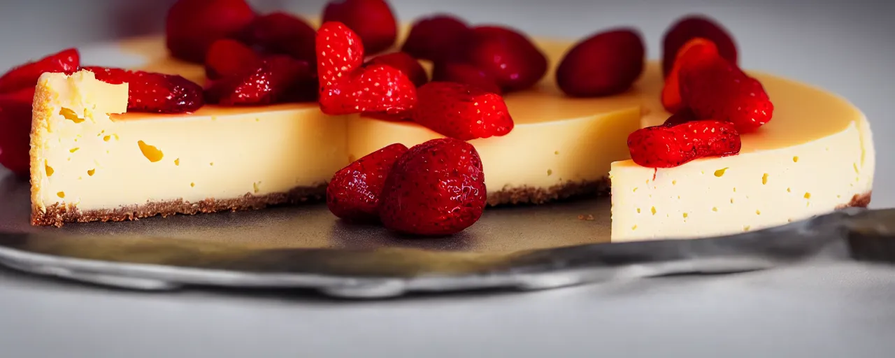 Prompt: a juicy piece of cheese cake from a high class bakery, depth of field, dark setup, dynamic lighting, food photography, isometric, tasty, wide shot, studio, bokeh, gmaster, cooking, food, kodak, sony, canon