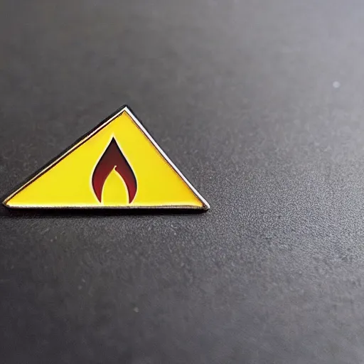 Image similar to a triangle enamel pin of a retro fire flames warning label, smooth curves