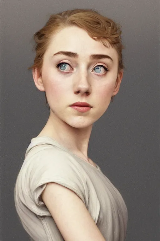 Image similar to a girl that looks like 16-year old Saoirse Ronan, Audrey Hepburn, and Scarlett Johansson, highly detailed, digital painting, artstation, concept art, smooth, sharp focus, illustration, ArtStation, art by artgerm and greg rutkowski and alphonse mucha and J. C. Leyendecker and Edmund Blair Leighton and Katsuhiro Otomo and Geof Darrow and Phil hale and Ashley wood and Ilya repin and Charlie Bowater