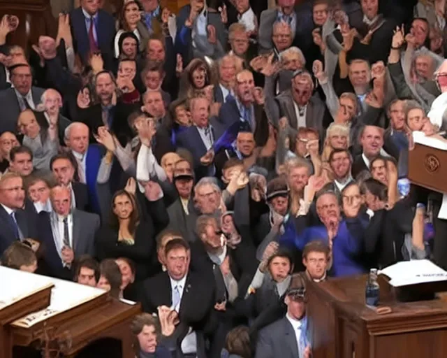 Image similar to bernie sanders bench-pressing 200 lbs during filibuster speech in senate chambers