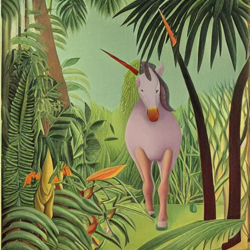 Prompt: A unicorn, nature, jungle, Henri Rousseau