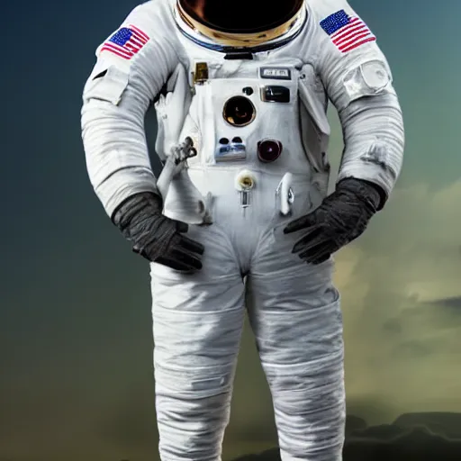 Image similar to hyper realistic photo of an alien in an astronaut suit