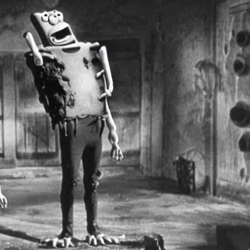 Image similar to film still of spongebob squarepants as frankenstein's monster in frankenstein ( 1 9 3 1 ), coming to life, nickelodeon spongebob cartoon