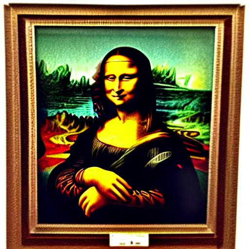 Prompt: a mona lisa painting with a gun.