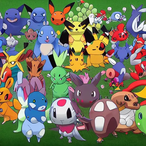 Prompt: all the pokemons together.